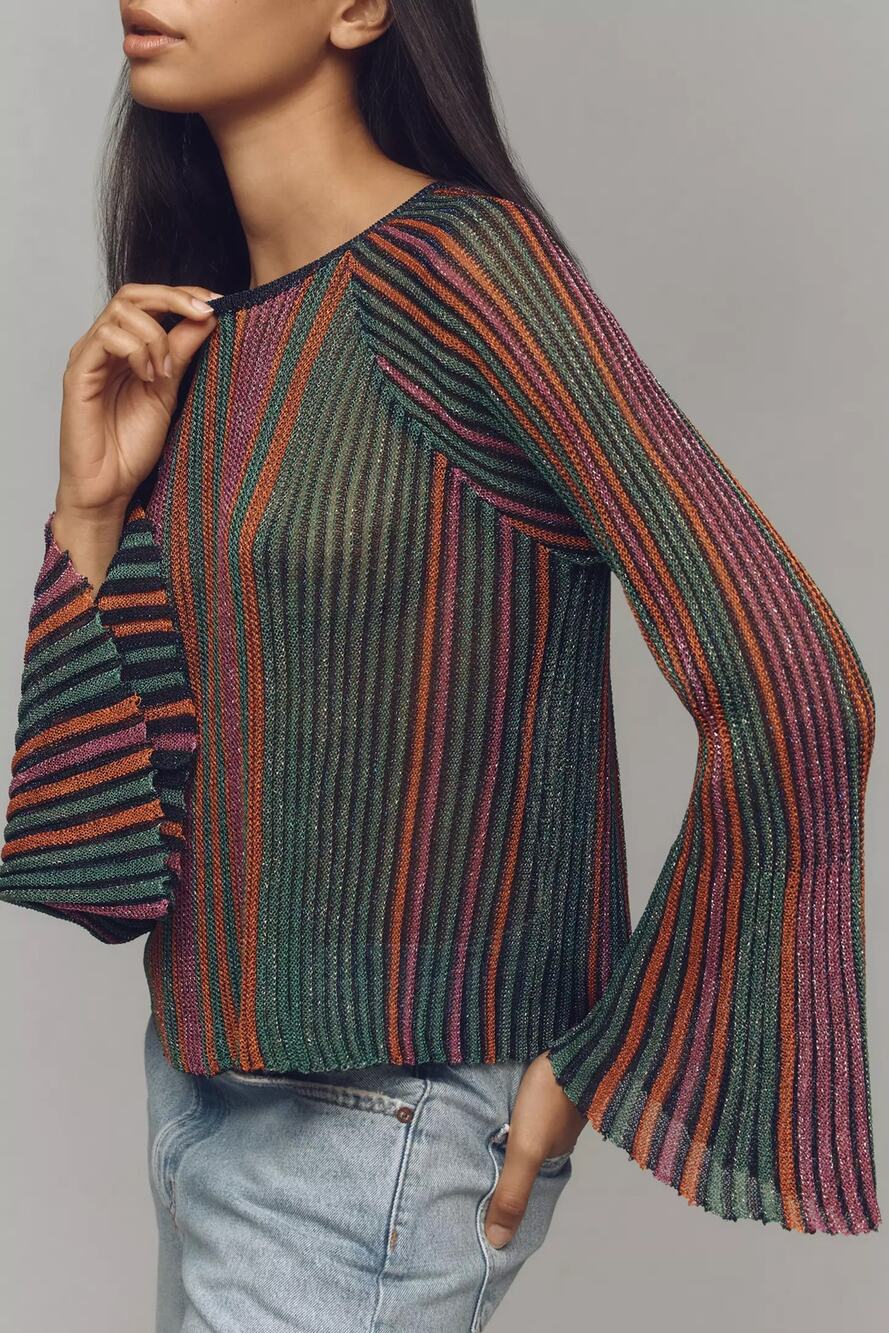 nwt ANTHROPOLOGIE FRNCH sz L Sheer Shine Long-Sleeve Sweater